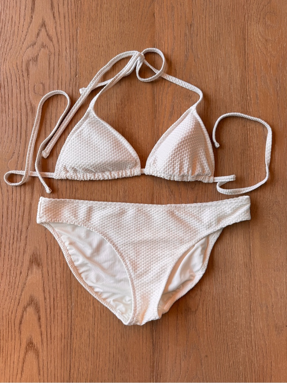 Aerie White Textured Triangle Bikini Set